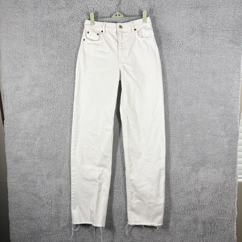Zara The New Daddy Relaxed Full Length Straight Leg Jeans Size 2 White Raw Hem